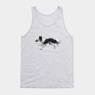 Running Tricolor Border Collie with Frisbee Tank Top